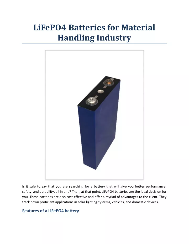 lifepo4 batteries for material handling industry