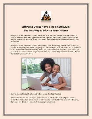 Self Paced Online Homeschool Curriculum: The Best Way to Educate Your Children