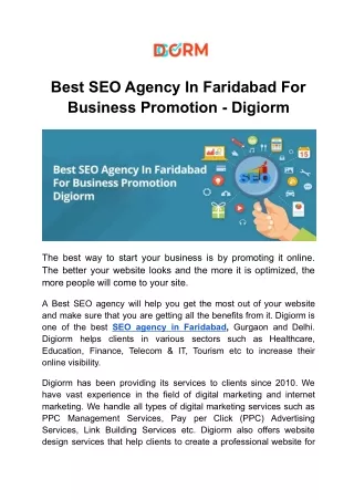 Best seo agency in faridabad for business promotion - digiorm