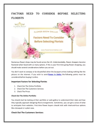 factors need to consider before selecting florists