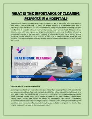 What is the Importance of Cleaning Services in a Hospital?