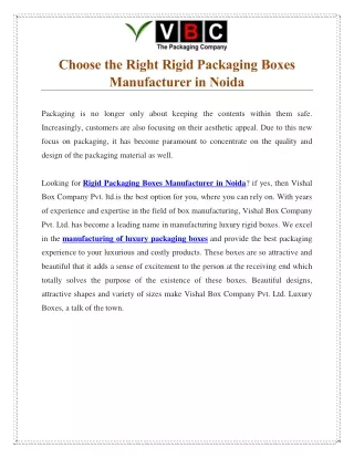 Choose the Right Rigid Packaging Boxes Manufacturer in Noida