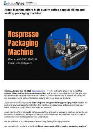 Afpak Machine offers high-quality coffee capsule filling and sealing packaging m