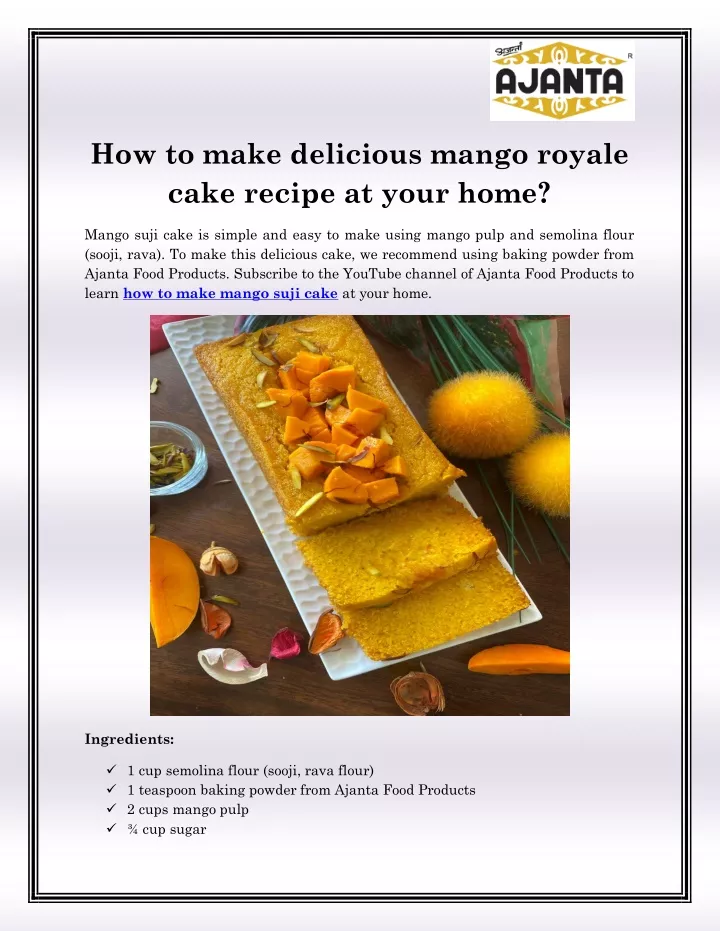 how to make delicious mango royale cake recipe