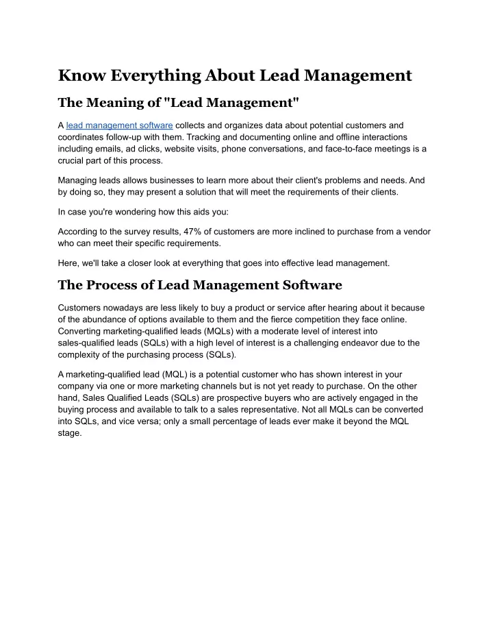 know everything about lead management