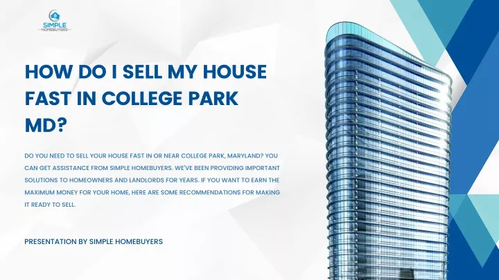 how do i sell my house fast in college park md