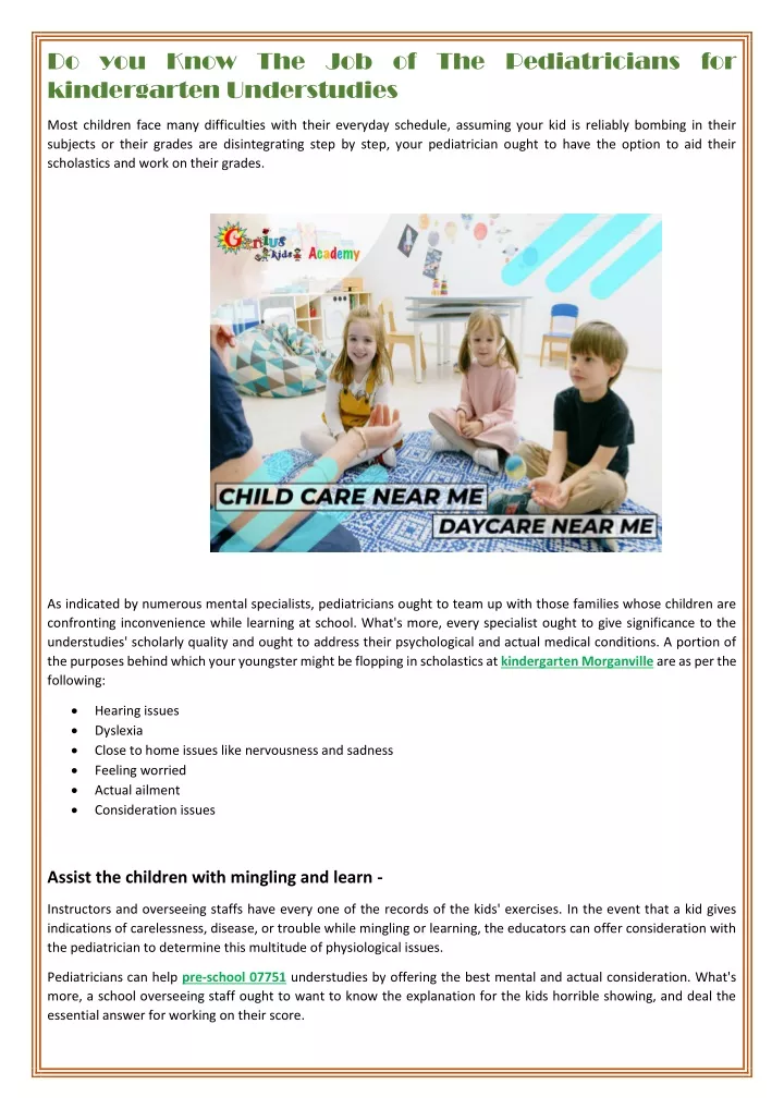 do you know the job of the pediatricians