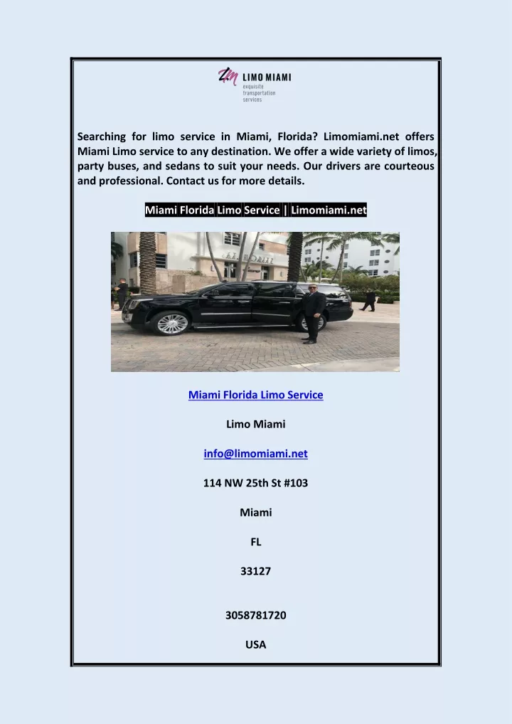 searching for limo service in miami florida