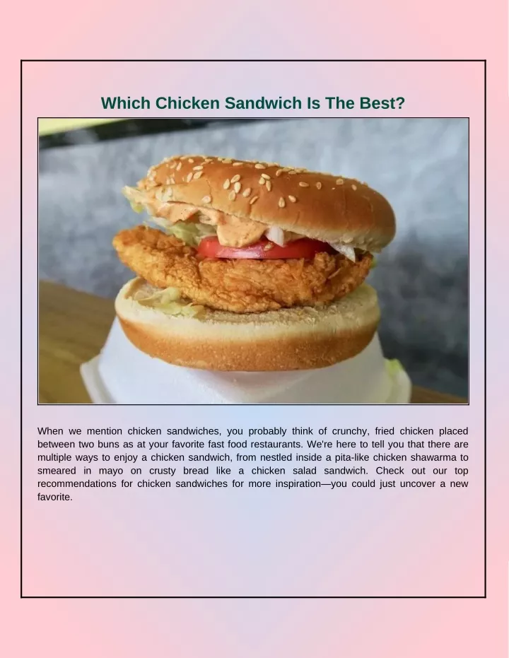 which chicken sandwich is the best