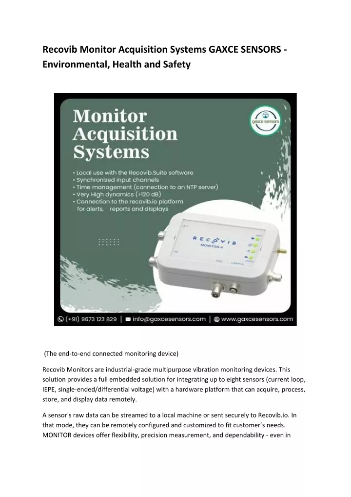 recovib monitor acquisition systems gaxce sensors