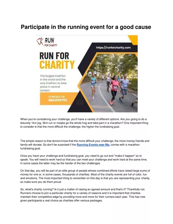 participate in the running event for a good cause