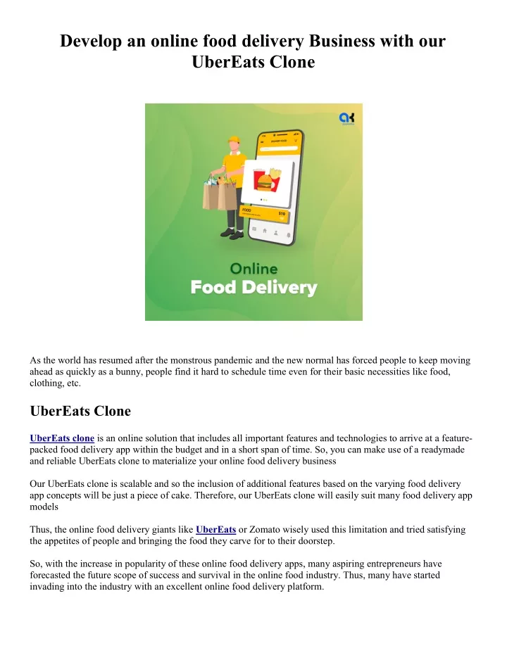 develop an online food delivery business with