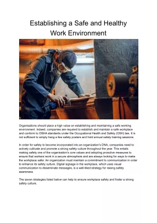 Establishing a Safe and Healthy Work Environment