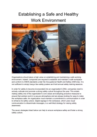 establishing a safe and healthy work environment