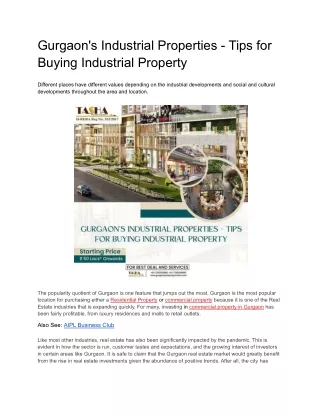 Gurgaon's Industrial Properties - Tips for Buying Industrial Property