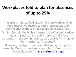 workplaces told to plan for absences of up to 25