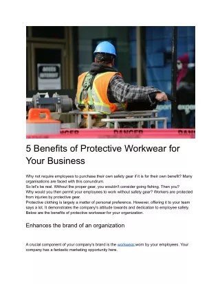 5 Benefits of Protective Workwear for Your Business