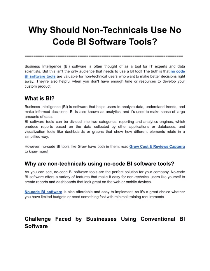 why should non technicals use no code bi software