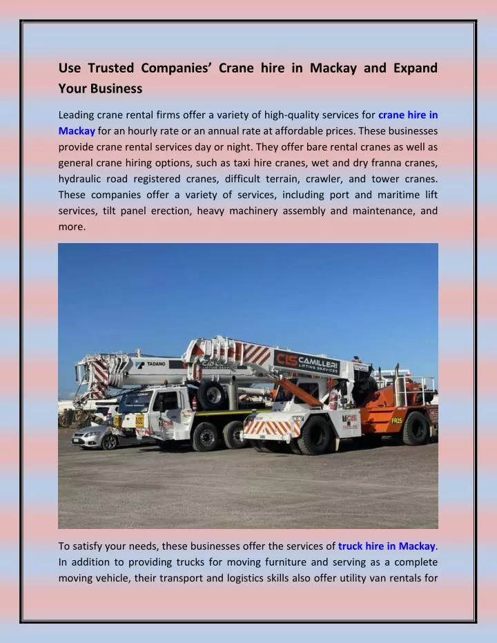 use trusted companies crane hire in mackay
