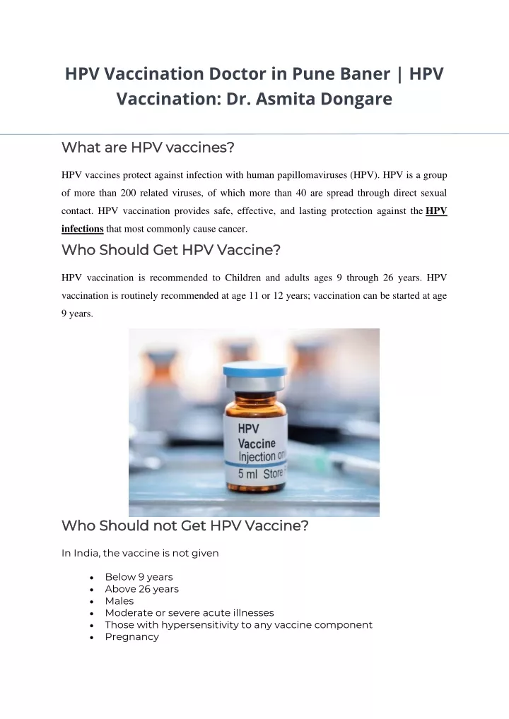 hpv vaccination doctor in pune baner