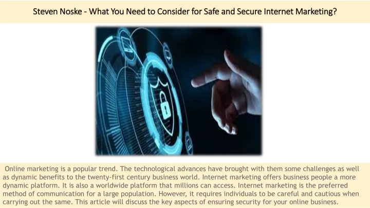 steven noske what you need to consider for safe and secure internet marketing