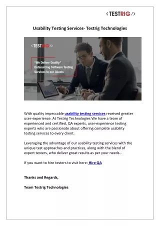 Usability Testing Services Providing Company - Testrig Technologies