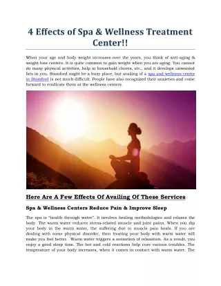 Effects Of Spa And Wellness Treatments