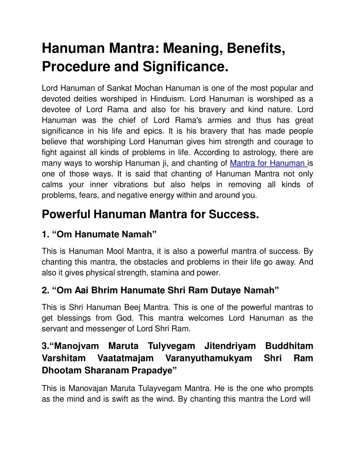 hanuman mantra meaning benefits procedure and significance