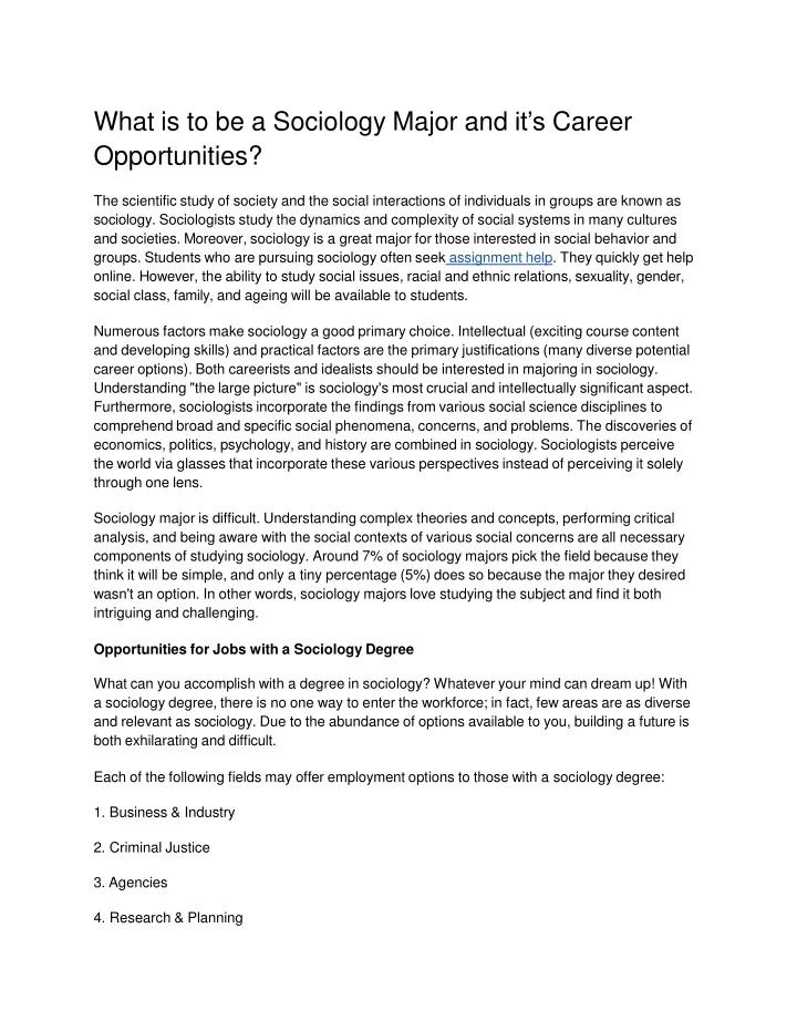 what is to be a sociology major and it s career