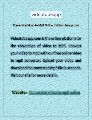 Conversion Video to Mp3 Online | Videotubeapp.com