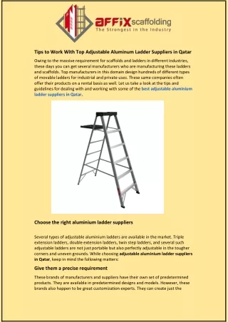 Tips to Work With Top Adjustable Aluminum Ladder Suppliers in Qatar