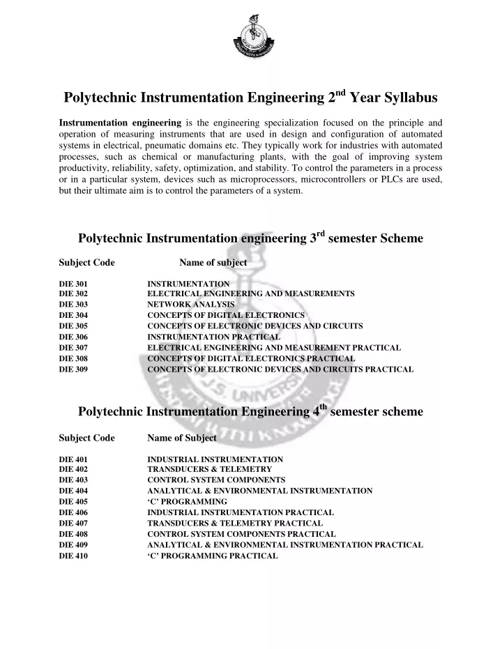 polytechnic instrumentation engineering 2 nd year