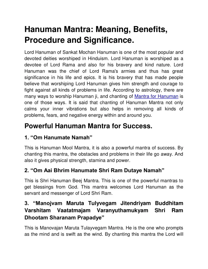 hanuman mantra meaning benefits procedure
