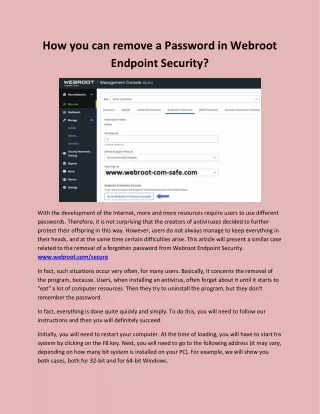 how you can remove a password in webroot endpoint