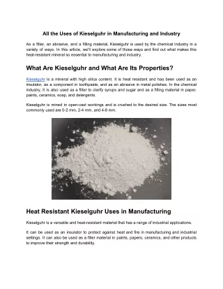 All the Uses of Kieselguhr in Manufacturing and Industry