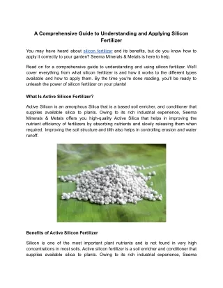 A Comprehensive Guide to Understanding and Applying Silicon Fertilizer