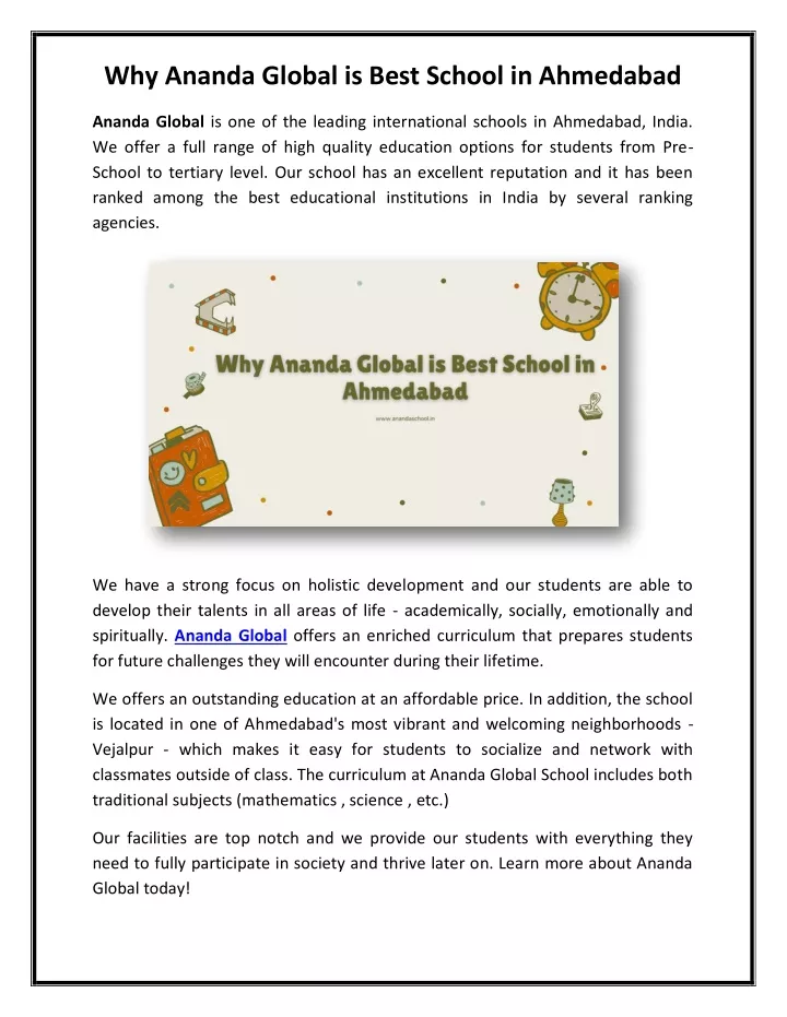 why ananda global is best school in ahmedabad
