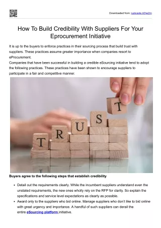 How To Build Credibility With Suppliers For Your Eprocurement Initiative
