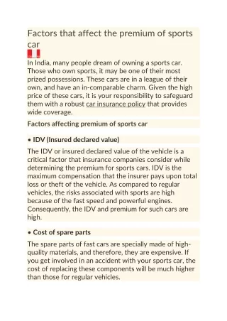 Factors that affect the premium of sports car |Kotak General Insurance