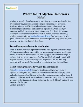 Where to Get Algebra Homework Help?