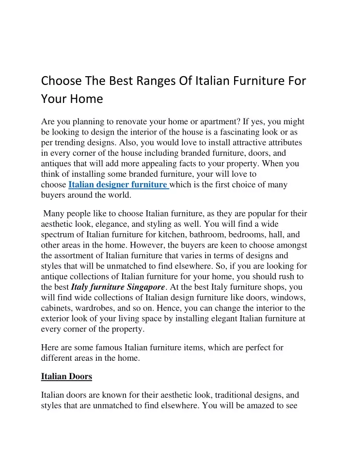 choose the best ranges of italian furniture