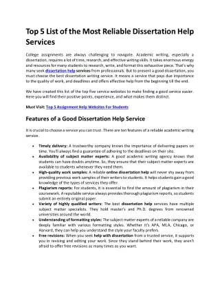 top 5 list of the most reliable dissertation help