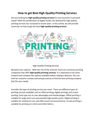 How to get Best High Quality Printing Services