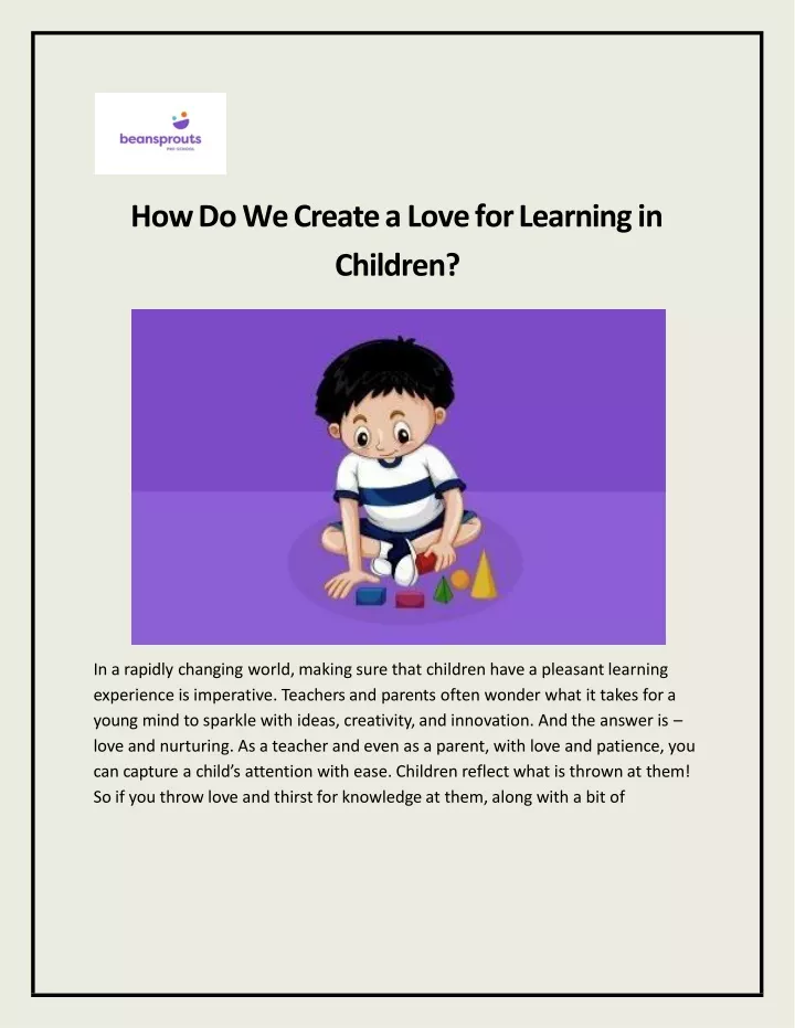 how do we create a love for learning in children