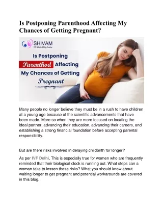 Is Postponing Parenthood Affecting My Chances of Getting Pregnant