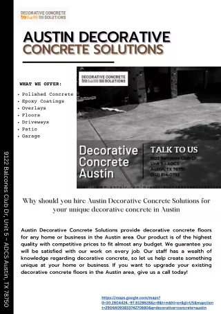 Why you should hire Austin Decorative Concrete Solutions for your unique decorat