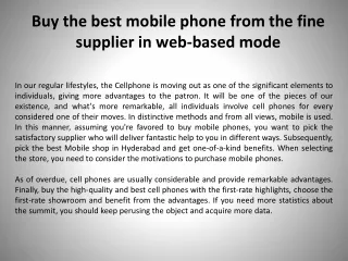 Buy the best mobile phone from the fine supplier in web-based mode