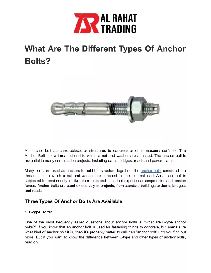 what are the different types of anchor bolts