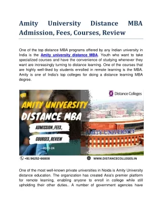 Amity University Distance MBA Admission
