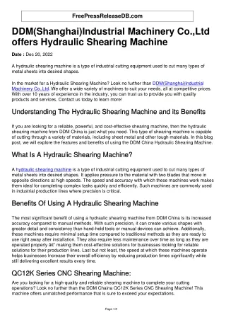 DDM(Shanghai)Industrial Machinery Co.,Ltd offers Hydraulic Shearing Machine